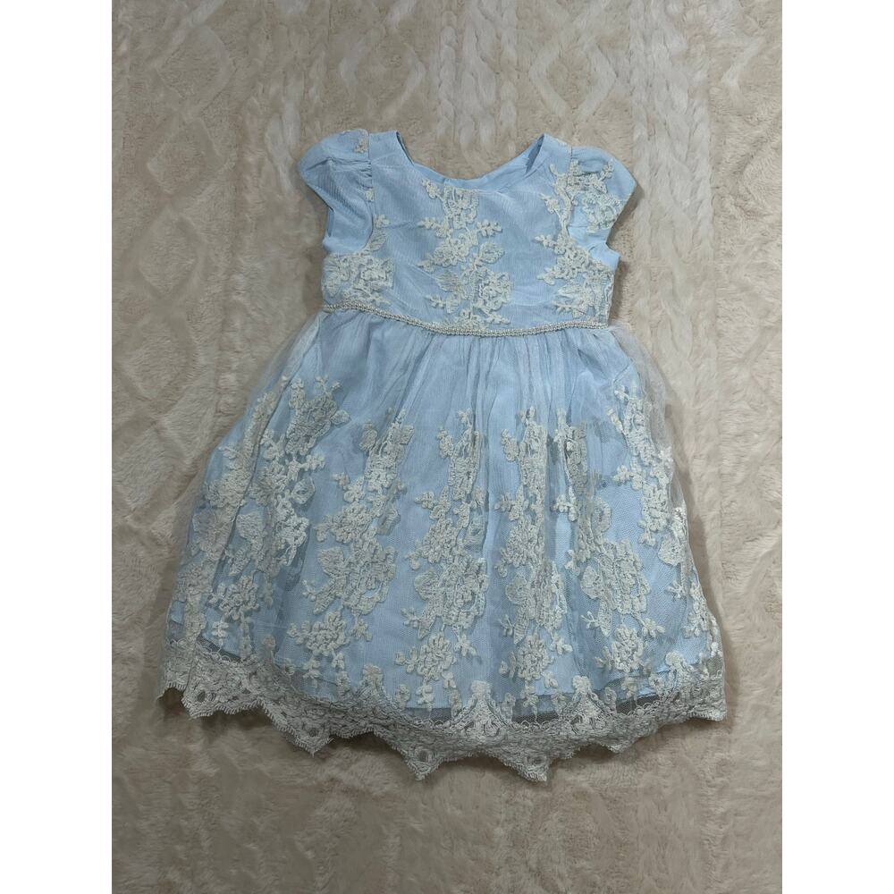 Pippa & Julie Girls Size 4 Blue Lace Dress Floral Embroidered Special Occasion